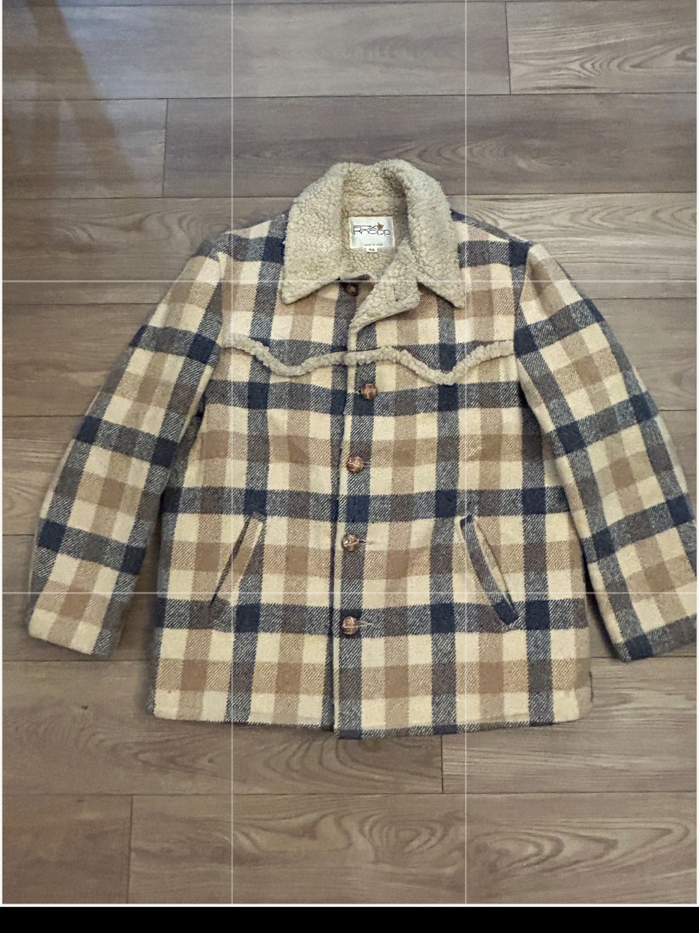 Vintage Fox Knapp Plaid Heavy Wool Sherpa Collar Jacket Made USA Mens 46